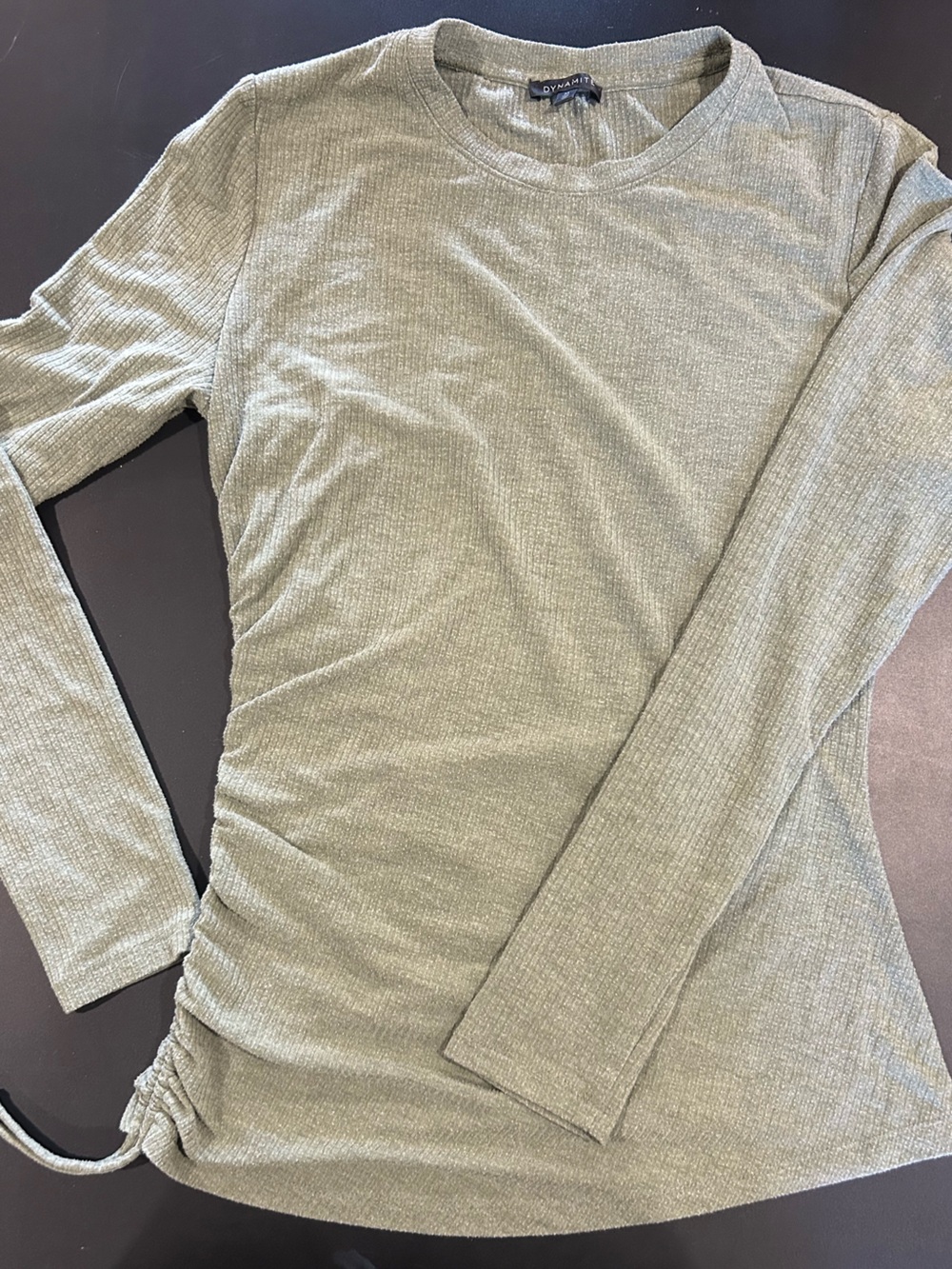 Dynamite Ribbed Crew-Neck Top in Sage Green